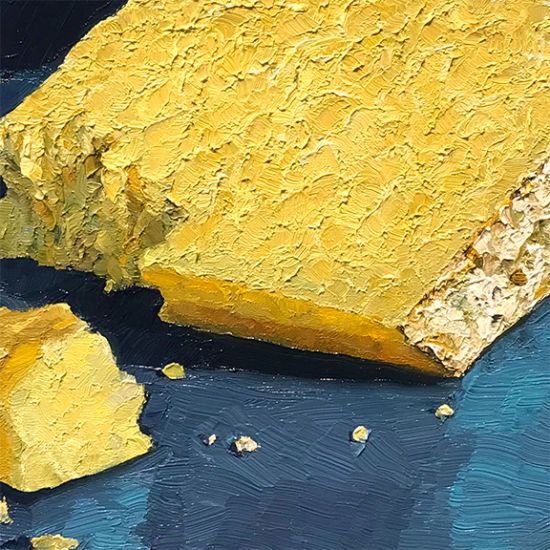 Detail View of Montgomery Cheddar Wedge, original artwork by Mike Geno