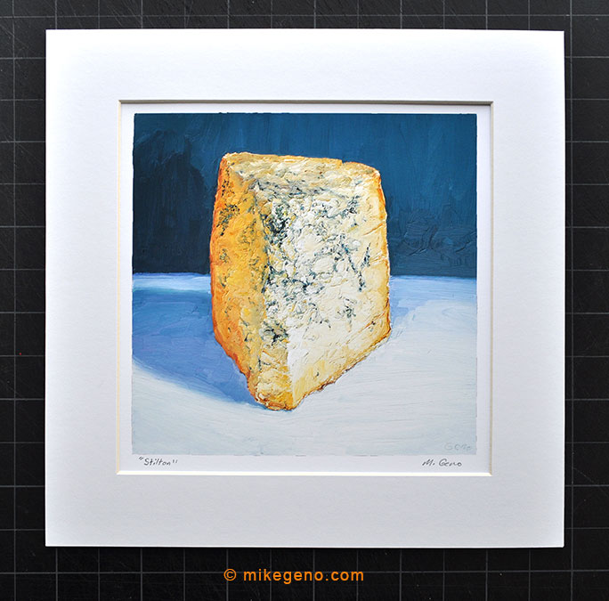 Stilton cheese portrait painting by Mike Geno